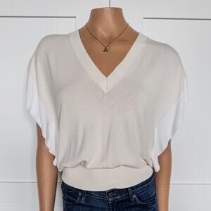 United Colors of Benetton, Creamy White Short Sleeve Sweater w/ Draping, XS/S